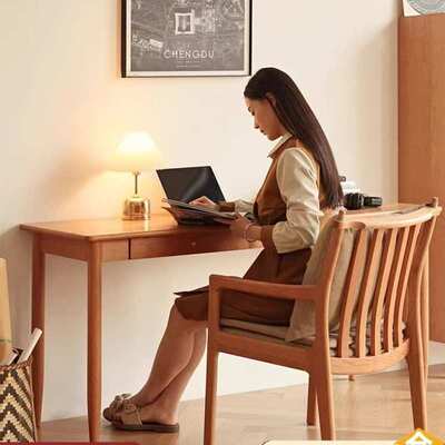 北欧全实木书桌家用日式小户型樱桃木电脑桌书房简约学习桌写字台