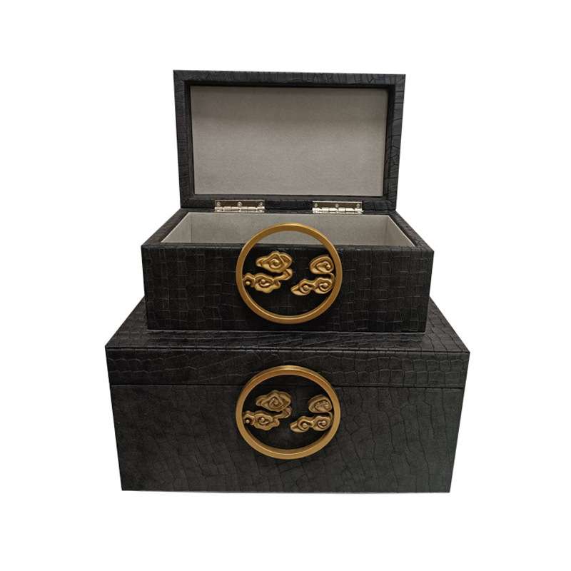 新品古典创意PU皮黑色石头纹首饰收纳盒样板房家具城陈列柜装饰品