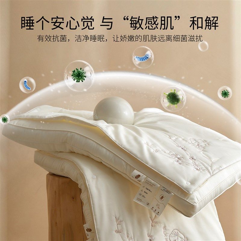 天然蚕丝刺绣单个装枕头护颈椎助睡眠抗菌枕芯家用一对成人可拆洗,床上用品,枕头/枕芯,淘宝优惠券,粉丝福利购,淘宝优惠卷