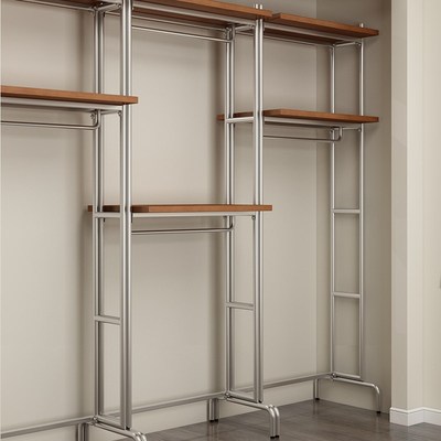 落地开放式衣柜金属衣帽间置物架组装悬挂衣架实木砌墙挂衣架铁艺