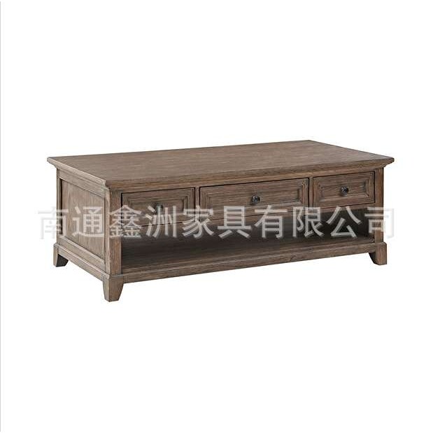 美式实木橡木茶几长方形法式复古双层咖啡桌简约小茶台家用小户型