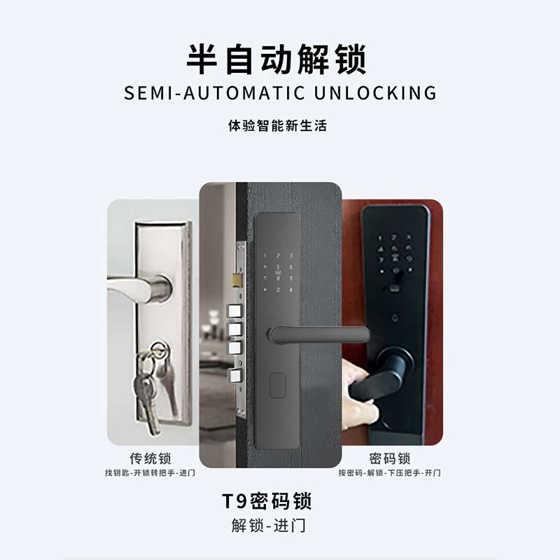 酒店半自动密码门锁铝合金宾馆电子锁一握开家用防盗木门智能門鎖