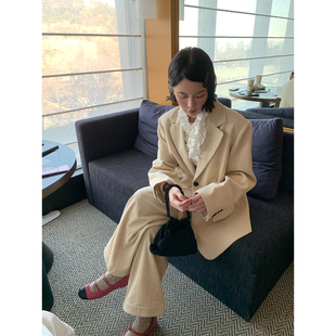 Mona张绮贤 春款2026灯芯绒西装休闲裤套装宽松落肩西装两件套