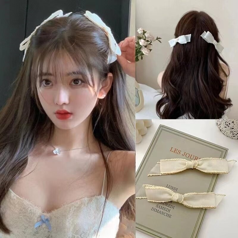甜美少女公主头对夹网红欧根纱蝴蝶结边夹仙气百搭刘海夹鸭嘴夹子