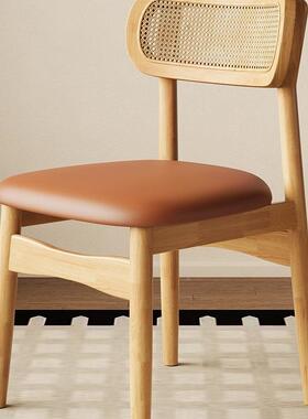 法式休复古全实木餐桌椅店43167靠背餐椅中古酒闲家用藤编椅子网