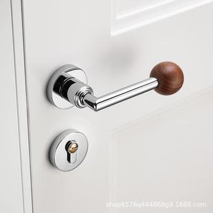 百勃室木内卧把室门锁胡桃木分体磁吸810-118门静音房间现代房锁