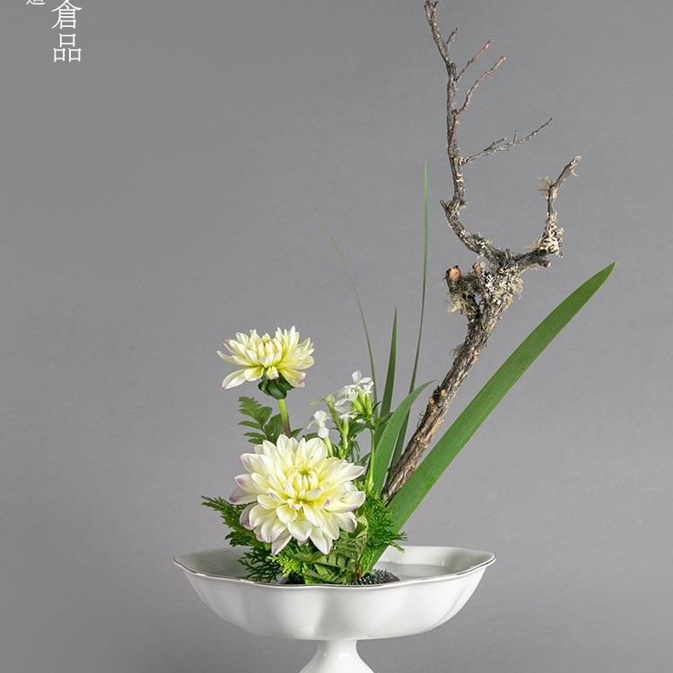 花插器小原流主26572公日式花直立开型放手工陶瓷金边果盘花道课