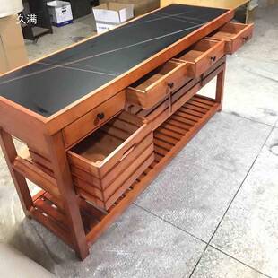 厨房中岛台实木桌料理台开古放式餐1587边柜复用操作美式台乡村餐