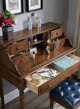 美式全户实体木化书妆桌梳DZZ妆台小型轻奢卧室简约一桌钢琴桌柜