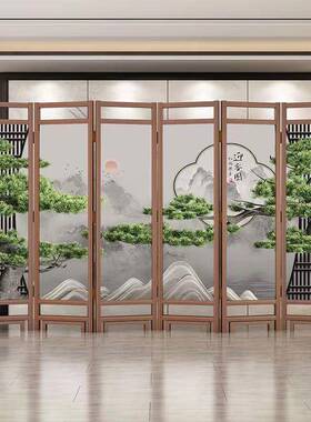 ?新中式风折叠移客34306动实木办公屏室隔断厅简约现代室遮卧挡酒