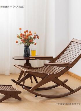 躺椅折叠懒大人竹摇椅摇椅椅家UIK用舒适午休凉人老人阳台休闲两