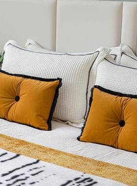 现代约儿童房样板间品多40568套姜黄色床旗床靠垫黑件简白毛呢床