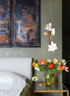 全铜陶瓷兰花创意过道吧台吊灯玉廊别墅轻走奢艺92462术书卧室桌