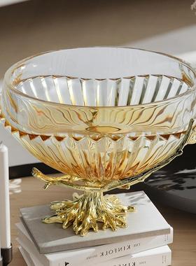 欧茶式玻璃果碗创果意水盘客厅几餐厅装饰品摆件美PXL式华高脚奢