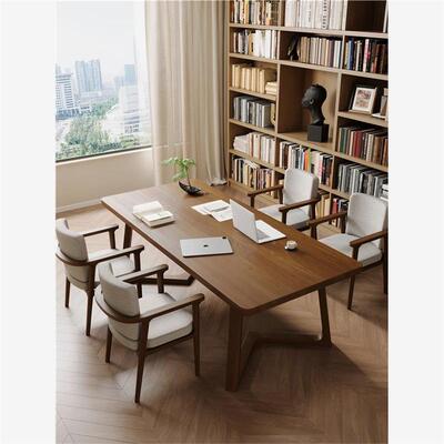 新式全实木书中房书桌原木风胡桃54315木大板家用客桌厅长公桌办