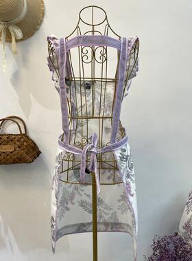 ZQ紫色花新款做围裙防污女韩版房时尚工作厨日系防水罩F767MS7H衣