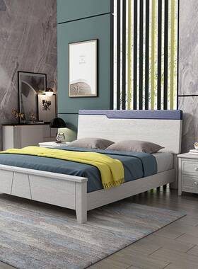 新白色实木床款1.8米简1AWI.5米双人床现代卧约气压抽屉储物室家