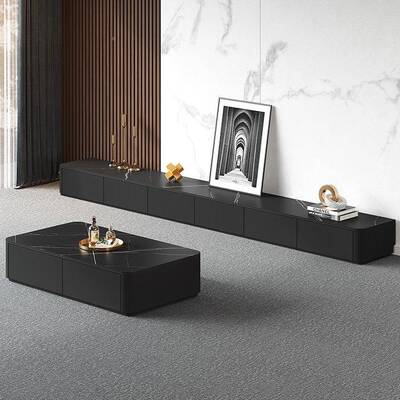 岩板电c视实柜茶几款组合现代简约客厅家用新黑色46SMBm木落地电