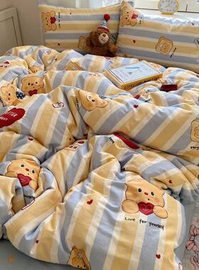 奶油风可爱棉床上四件套冬10全棉卡通床65149单床品0三件季套床纯
