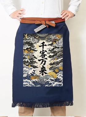 深食堂用复古油风围裙寿司店专防渍加厚63443款半身围裙可调节绑