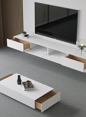 漆网红悬挂电视柜茶几组合小户型厅客卧简室白色烤VBK一体极吊柜