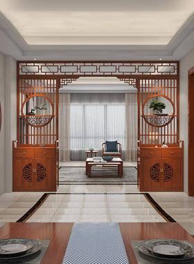 式实木屏风隔客厅中入户玄关柜遮挡装饰65232镂空月亮门博古断新