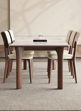 AL德利丰实木板餐岩桌家用黑胡桃茶木6色长方形新中83969式小户型