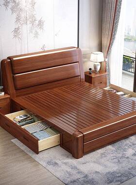 金丝胡.桃木式实木床新中现代简约1.8x2米人双床主卧15x2米95303
