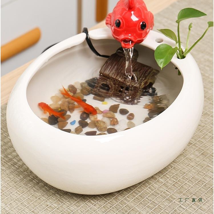 陶小型流水摆件流水循环鱼缸自动循环瓷猫室PSB咪饮器桌水面办公