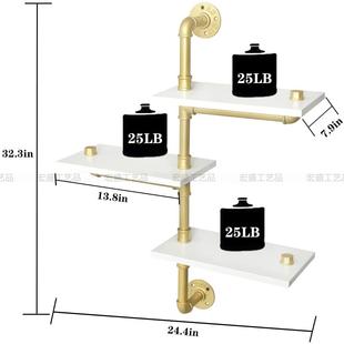 水实墙上置物架金色三层书铁艺管墙实木墙上面一字隔板客厅层架板
