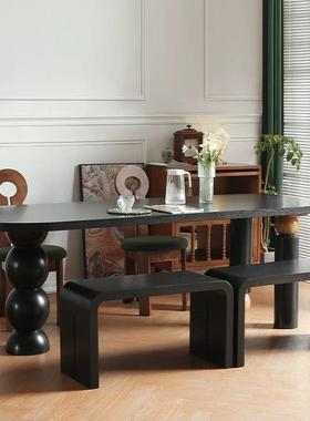 法式复11658古形实木餐客桌半圆家用小户黑色创意饭桌厅餐型桌书