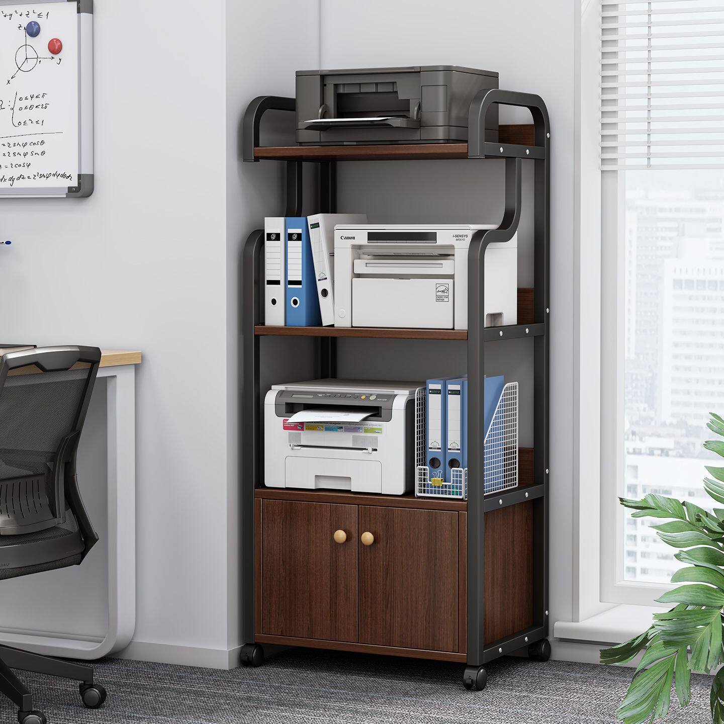 简约现代办公室放针式打印机置物架办公桌落地桌架子多层柜子