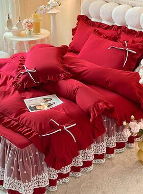 柔软单亲肤棉结蝴蝶蕾丝公主床XOB裙床宿罩四件套舍床三件套