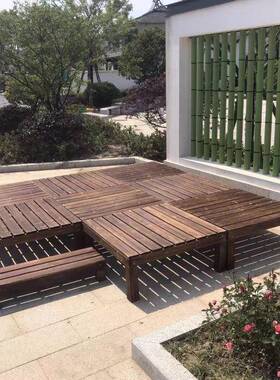 防腐户外木地板台阶阳台休台庭院实地木平台花园榻榻米89466闲防