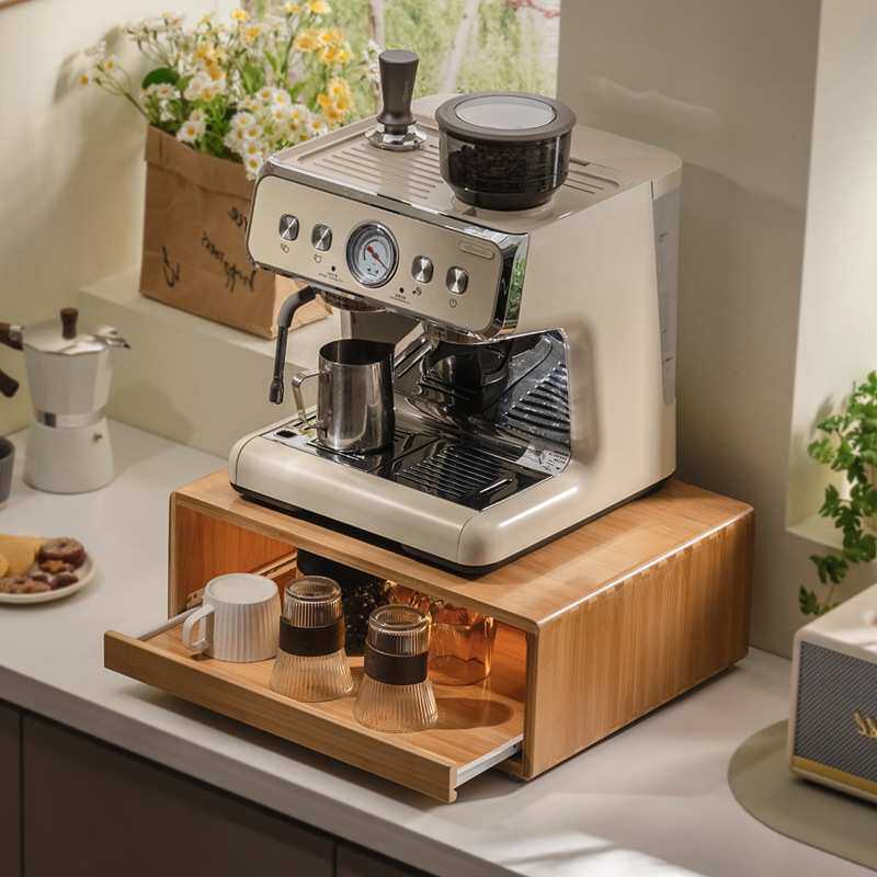 厨房家用咖啡机微波炉烤箱置物架餐桌台面抽拉式防尘杯子收纳架子