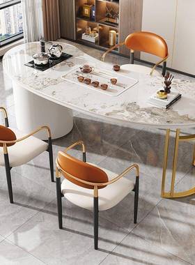 轻岩板桌茶椅组合家用高端办公室KWI设计师奢功夫现代约阳台茶台