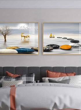 卧室床头饰画代简约温馨宾背馆房间装景画现轻73028奢壁画两联主