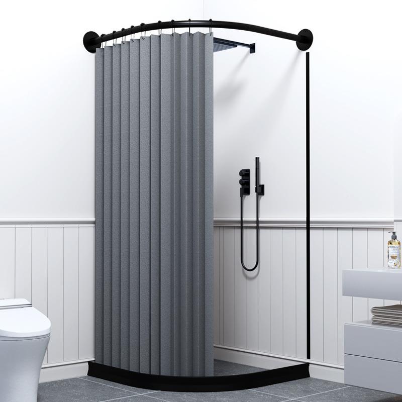 浴防室套形弧形磁性浴帘装免打CKN孔折叠水布隐隔断卫生间淋浴房