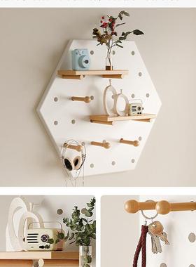 实木六边tb-75216洞洞形墙板置物架入户玄关进架门后墙上组合小装