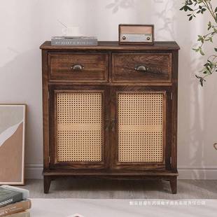 实餐边柜编KWD美式复木古茶水柜客厅收纳柜民新宿中式储物藤柜阳