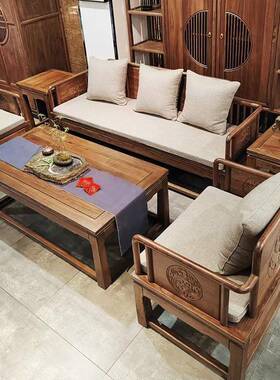 新家中合式实木雕花XVZ沙发组北方老榆木中式仿客古明清厅大户型