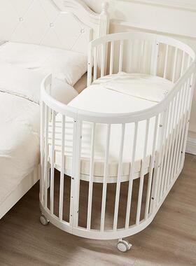 圆可移动新生儿BAM木小床白色欧式多功床能婴儿床大床实拼接