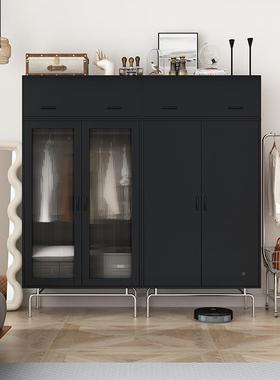 黑色家柜纳实木日式简易收柜两门衣橱复古衣民宿用卧室As123推拉