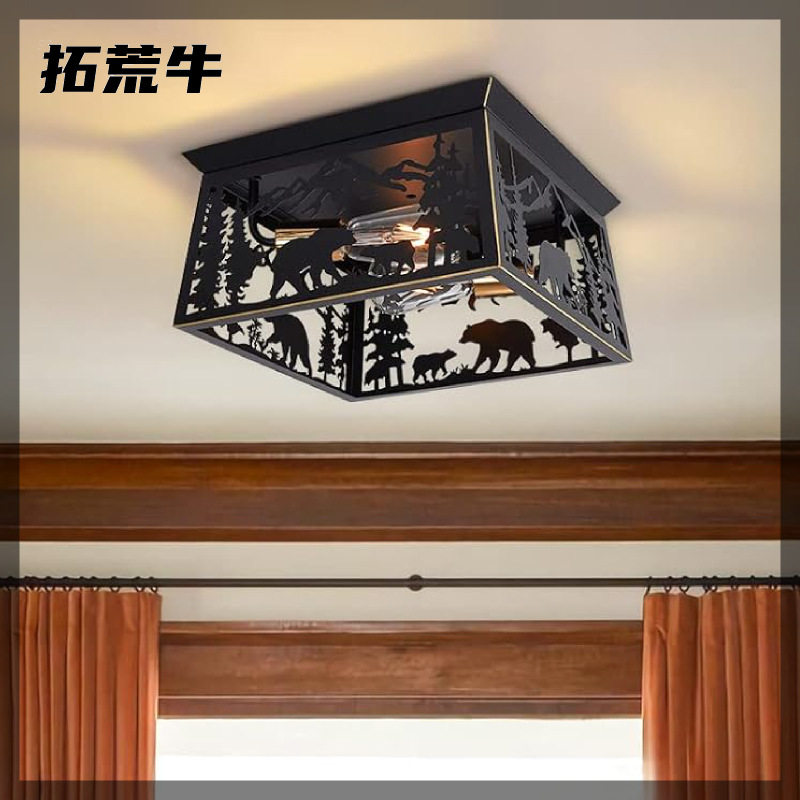亚马逊鹿熊铁艺复古吸顶灯可设计