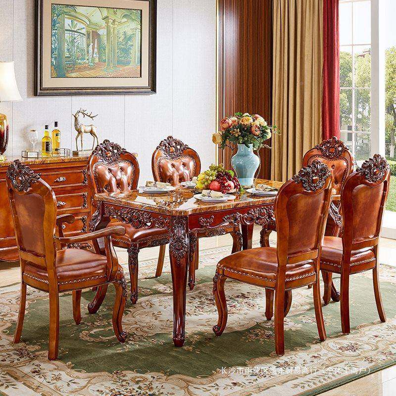 欧石式桌长A161-6方饭桌大理桌子家用餐奢华一桌六椅餐厅形家具