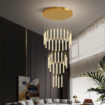 奢现代轻寓83别墅楼梯灯复式楼厅长吊灯挑空跃层LED公旋转水客晶