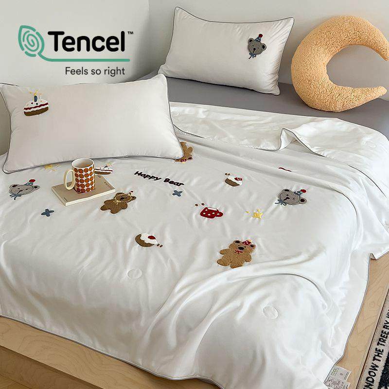 莱赛尔天丝欢乐颂巾子绣夏被凉四件套可爱夏季天丝夏毛被薄被布舍,床上用品,化纤被,淘宝优惠券,粉丝福利购,淘宝优惠卷