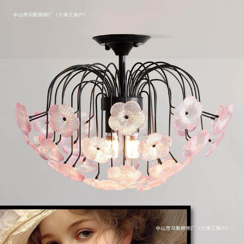 法3578复古卧室房吊灯玻璃花瓣女孩衣帽间灯具餐中古风卧室式书房,家装灯饰光源,智能吊灯,淘宝优惠券,粉丝福利购,淘宝优惠卷
