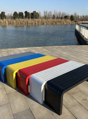 休公园VLE椅长多色铁艺户外黑白椅室内长条凳不锈钢座椅广场户外