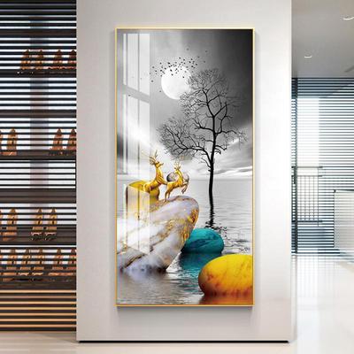 金福鹿玄关气装饰画现代MJCH1575走廊象尽头竖版抽壁楼梯画大晶瓷